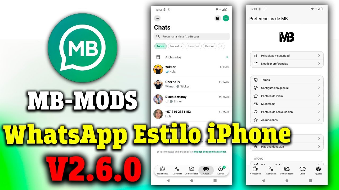 Nuevo WhatsApp Estilo iPhone MB V2.6.0 ¡Como Vincular 2026!