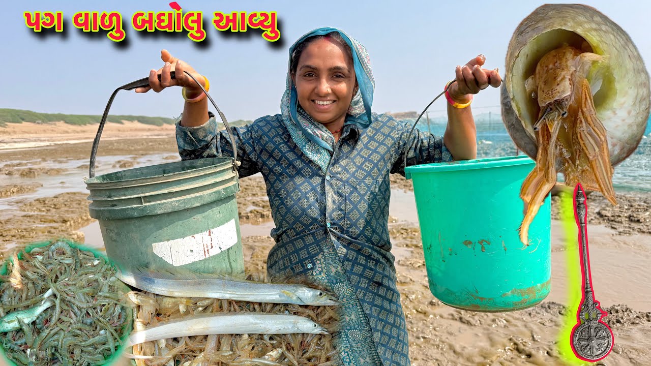 આજે કાજલે દરીયા મા વીડીયો ઉતાર્યો 📽jinga fishing 🍤 dariyai khedut