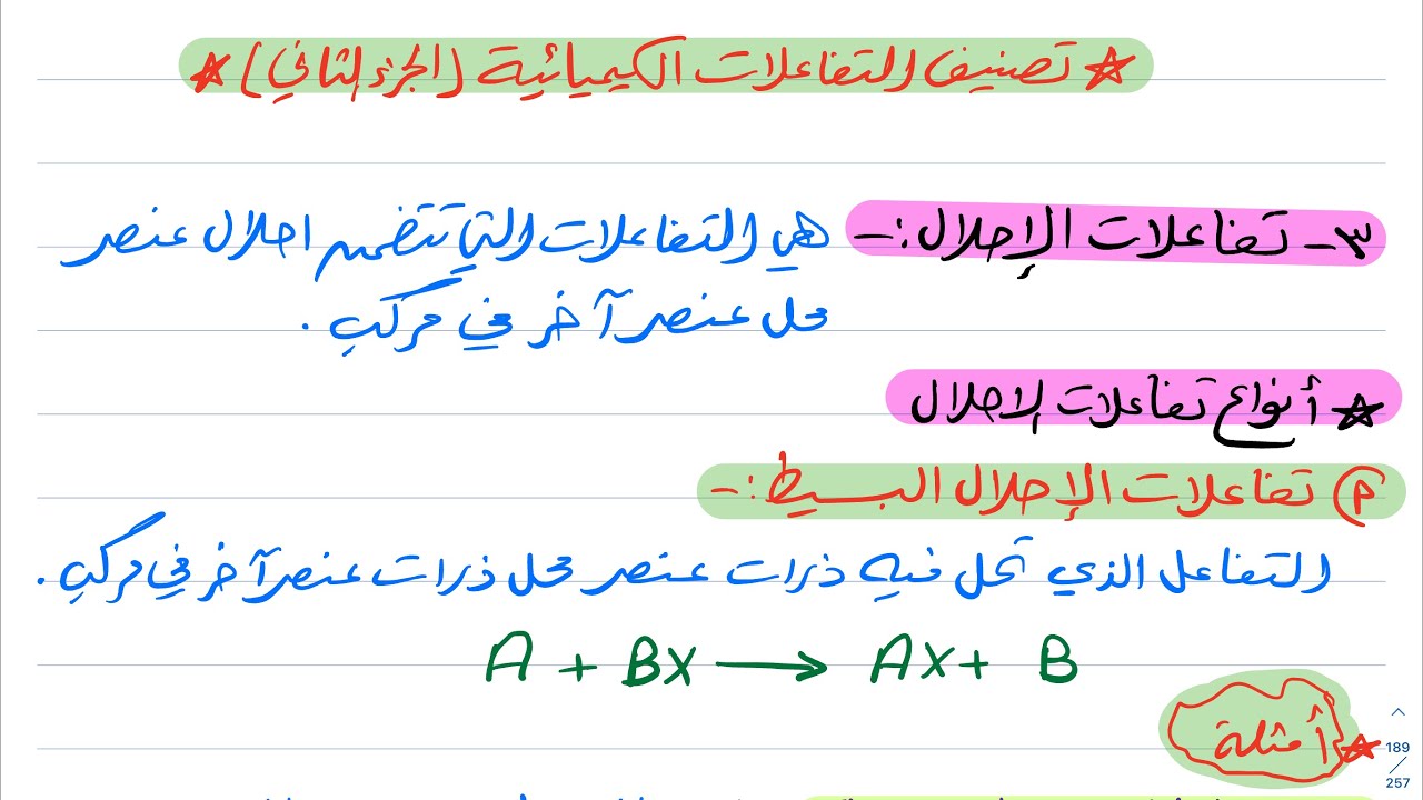 تصنيف التفاعلات الكيميائية ( الجزء الثاني ) كيمياء اول ثانوي 1444