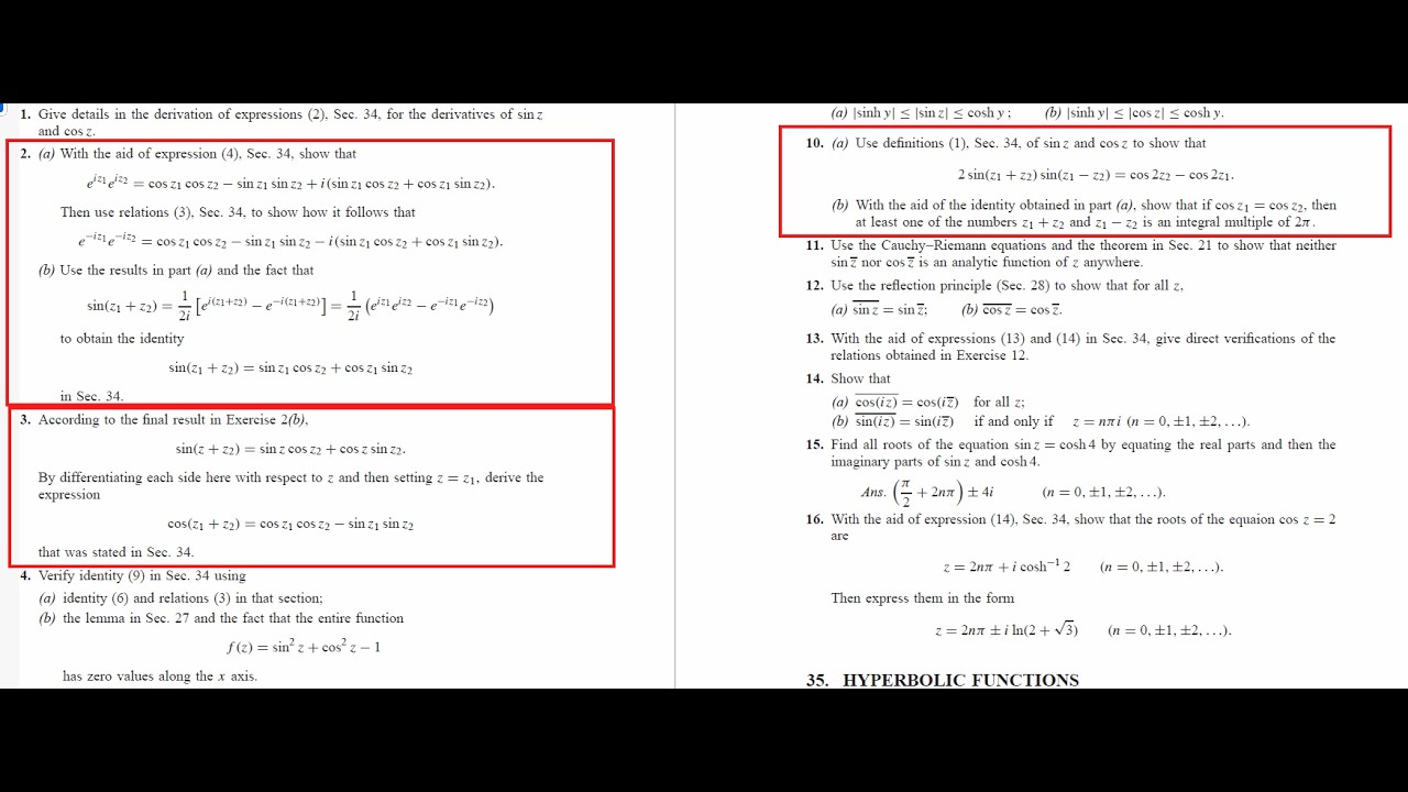 Complex Variables and Applications (8E) - Brown/Churchill. Ex 2, 3, 10 Sec34: Trigonometric Identity