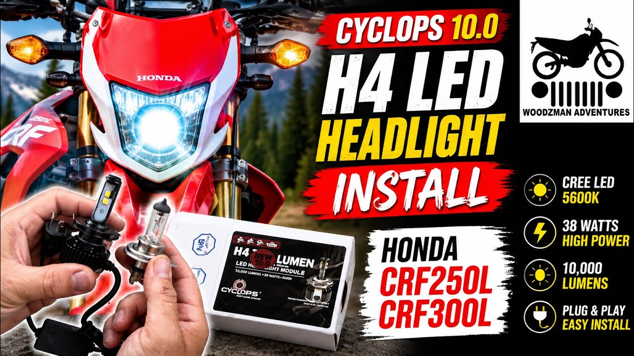 Cyclops 10.0 H4 LED headlight Install Honda CRF250L CRF300L CREE 5600k 38 watts