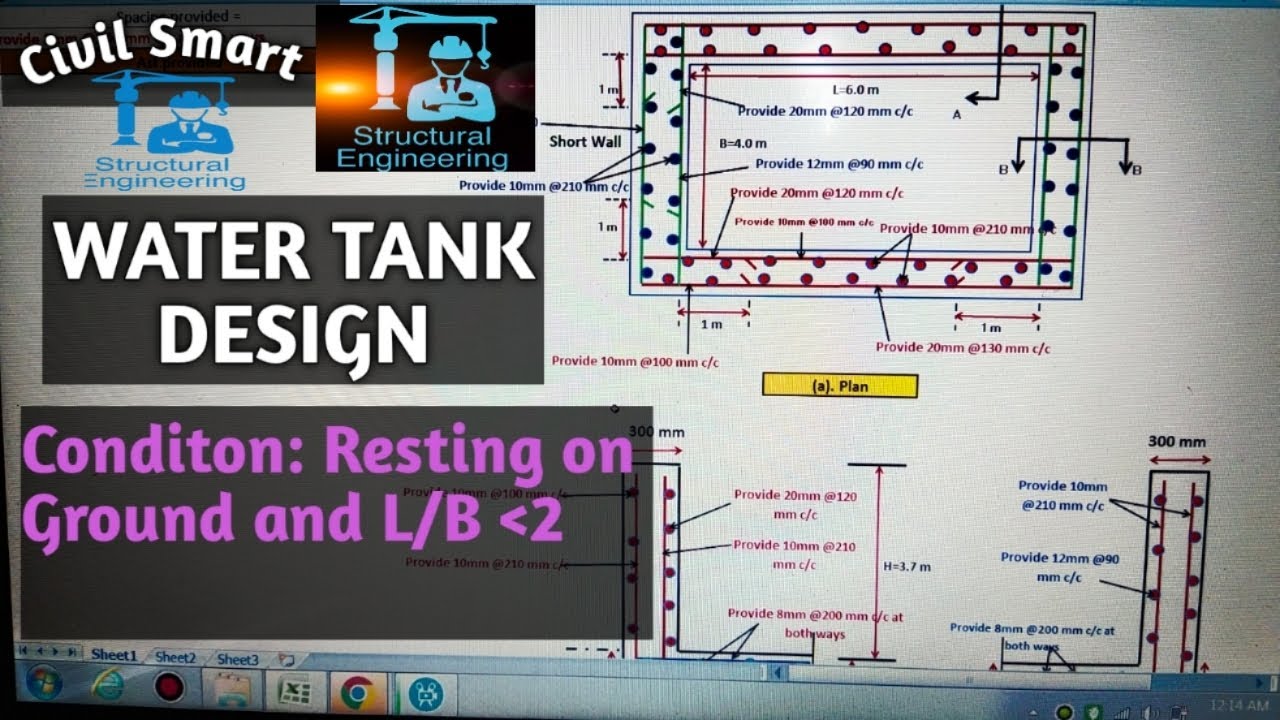 RCC WATER TANK DESIGN I RESTING ON GROUND- BY CIVIL SMART