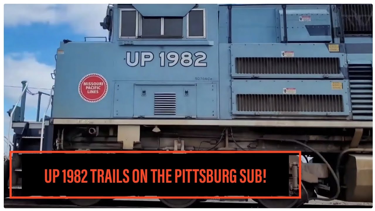 BONUS CLIPS 24! UP MOPAC HERITAGE UNIT TRAILS ON A AEPX COAL TRAIN ALONG THE PITTSBURG SUBDIVISION!