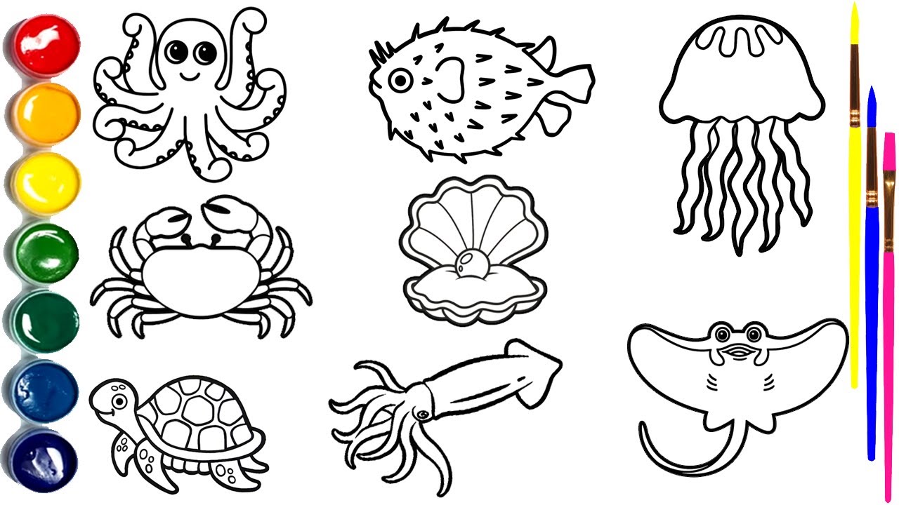 DRAW 8 Amazing Underwater Animals in ONE Video 🐙🦀🐢🐡🦪🦑🎐