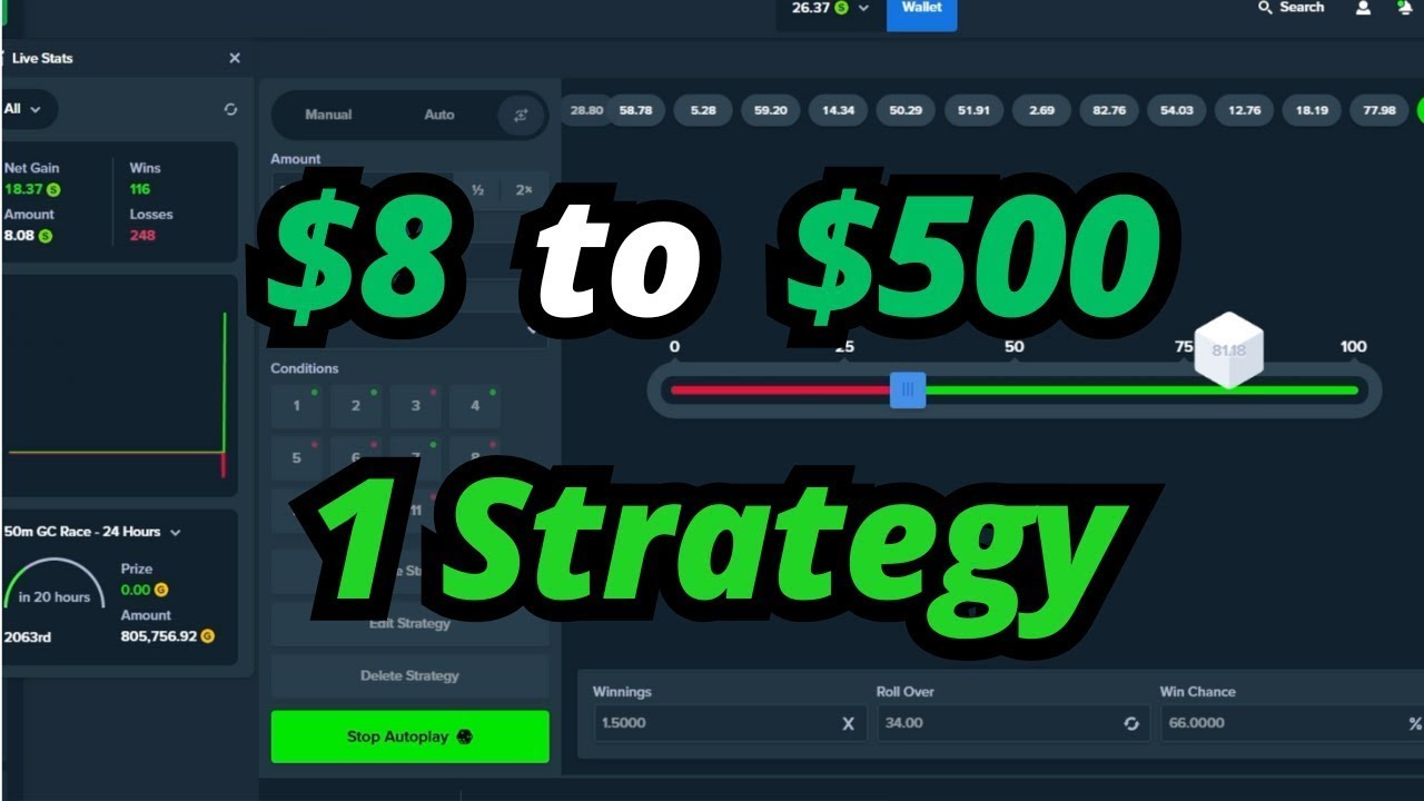 8$ TO 500$ PROFIT DICE STAKE STRATEGY ON STAKE !