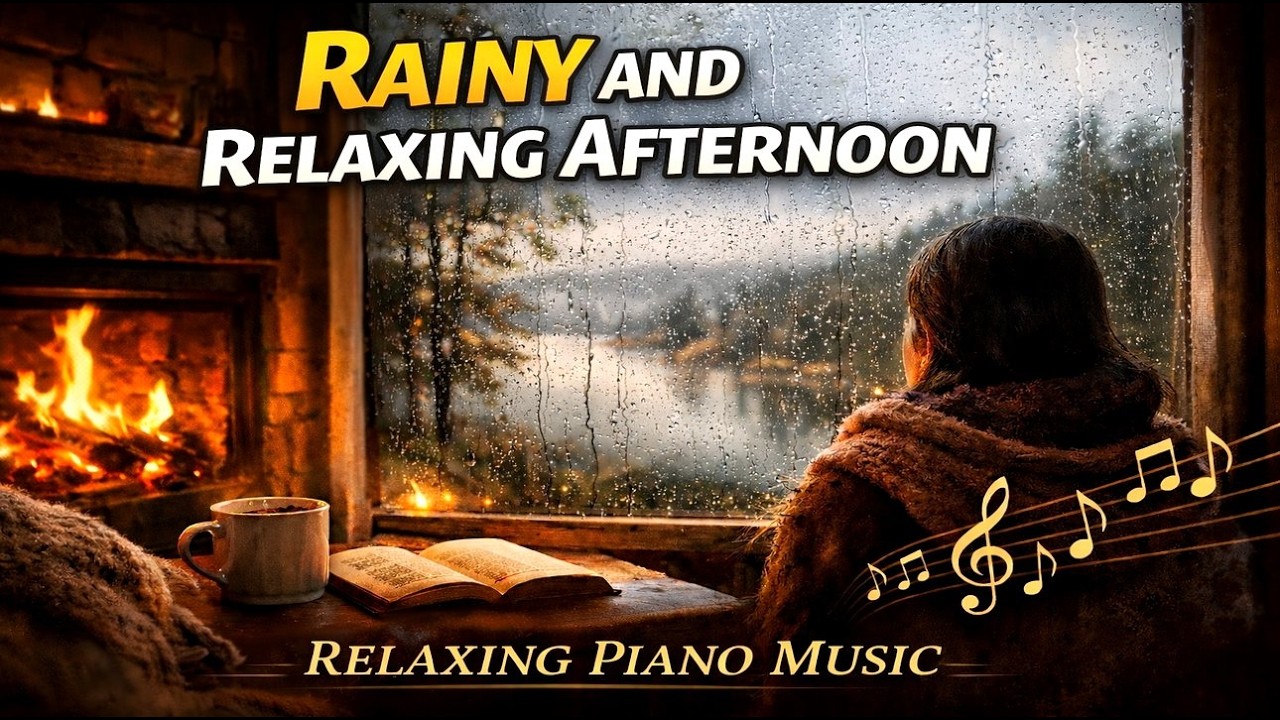 Rainy Afternoon by the Fireplace 🌧️ Relaxing Piano Music for Stress Relief & Cozy Vibes