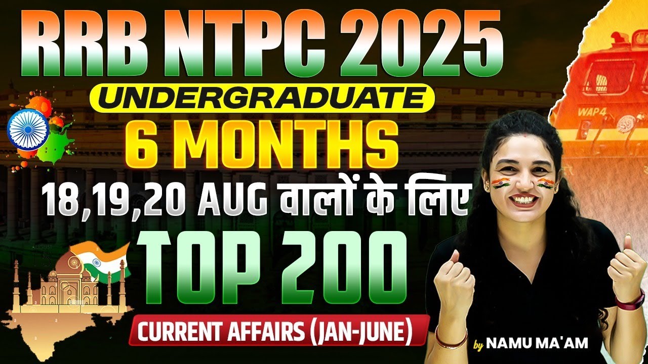 RRB NTPC 2025 UG | Top 200 Current Affairs (Jan–June) | Last 6-Month Current Affairs | By Namu Ma’am