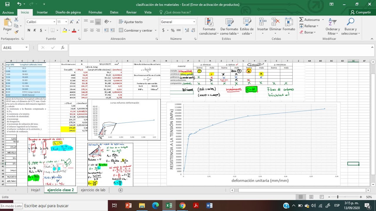 Diagrama esfuerzo deformación. Ejercicio resuelto en EXCEL