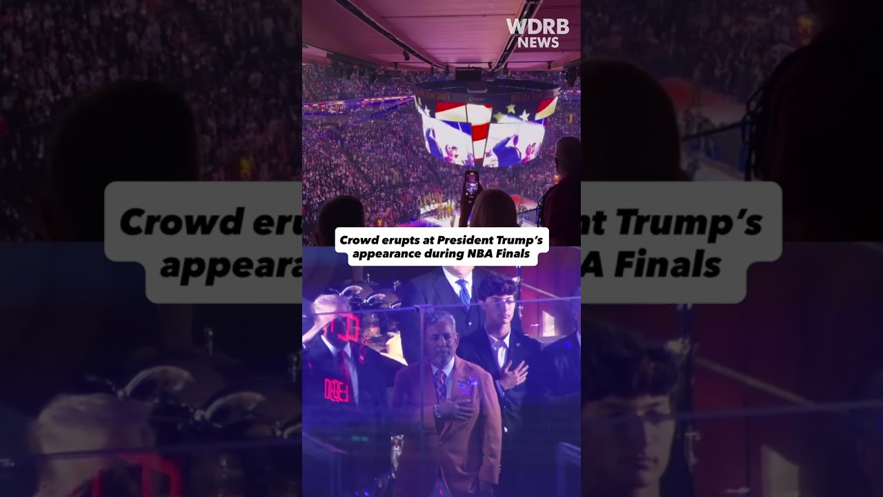 Crowd erupts during President Trump's appearance during NBA finals game
