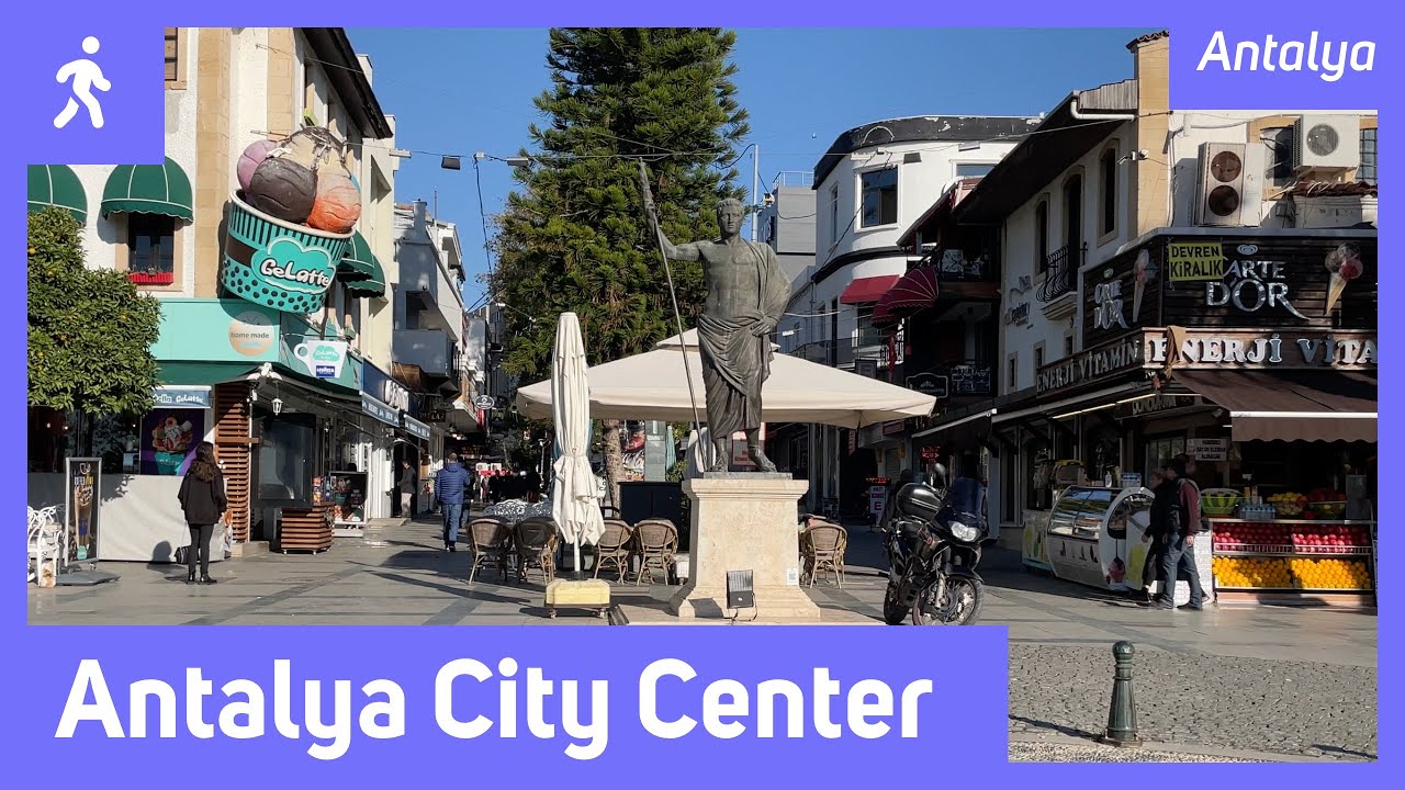 Antalya City Center Walking Tour - Kapalı Yol - Yivli Minare - Attalos Meydanı [4K] UHD 60 FPS ASMR
