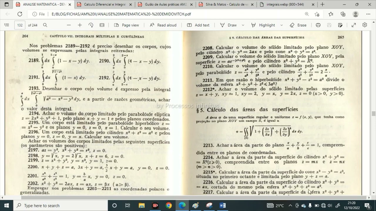 Determinação de áreas e volumes por integração dupla
