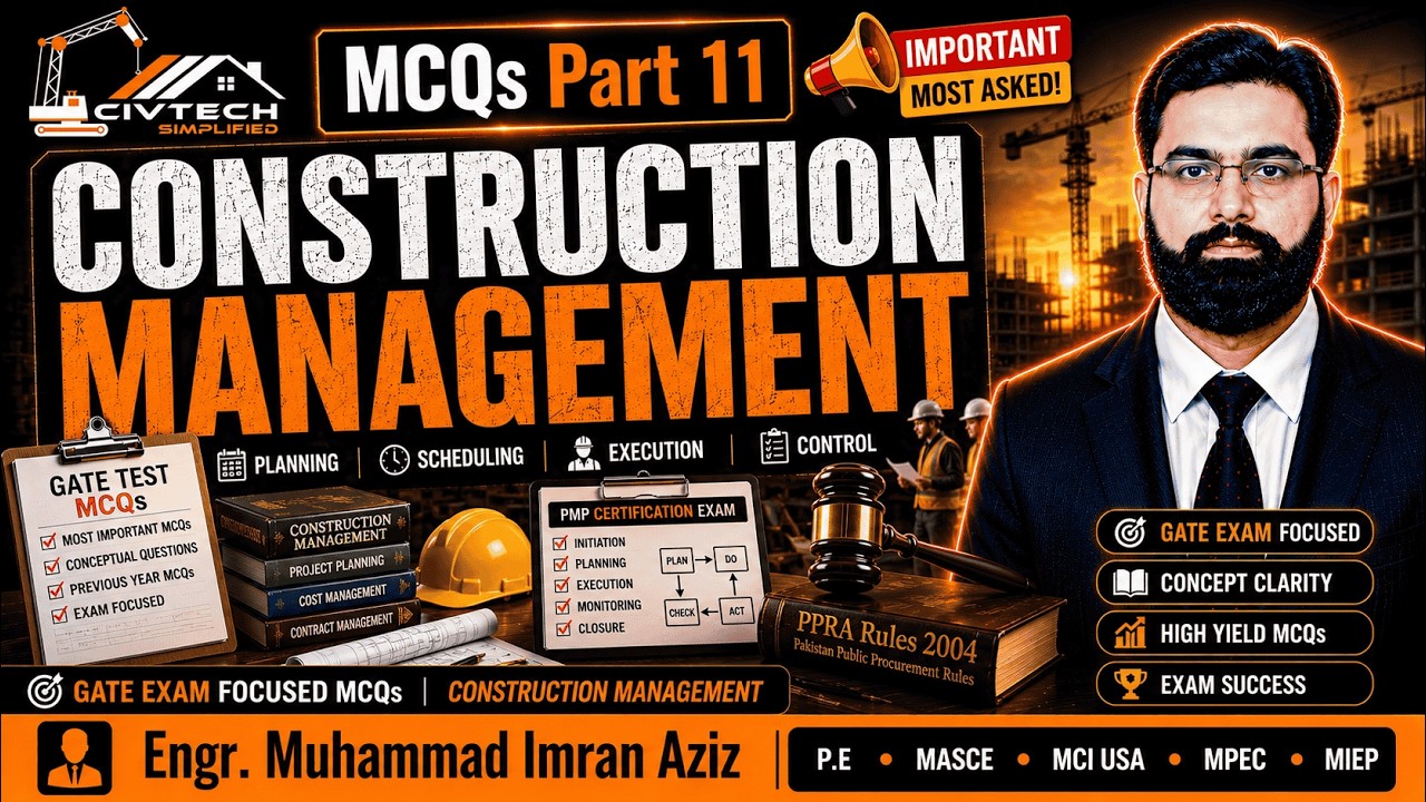 Construction Management MCQs Part-11 | Questions 251&ndash;275 | GATE/SSC JE/PMP/ PE Civil Engr Exam MCQs