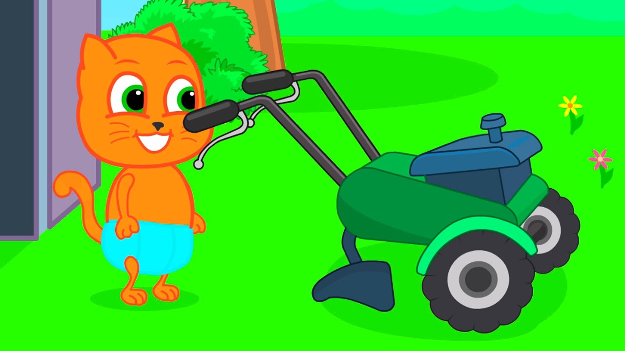 Cats Family in English - Mini tractor Cartoon for Kids