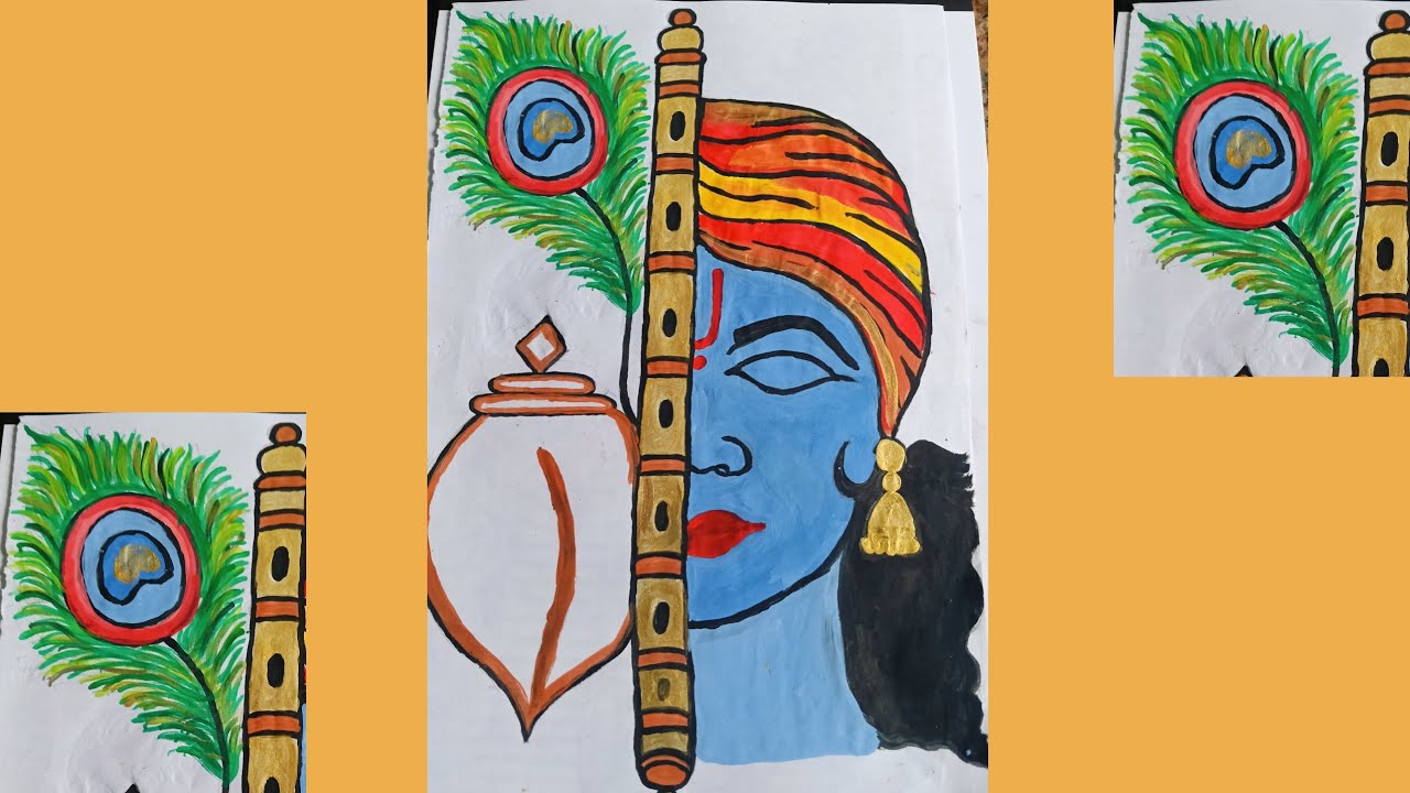 Beautiful Lord Krishna painting drawing step by step 🖌️🎨  # painting # Lord Krishna # flute 🪈