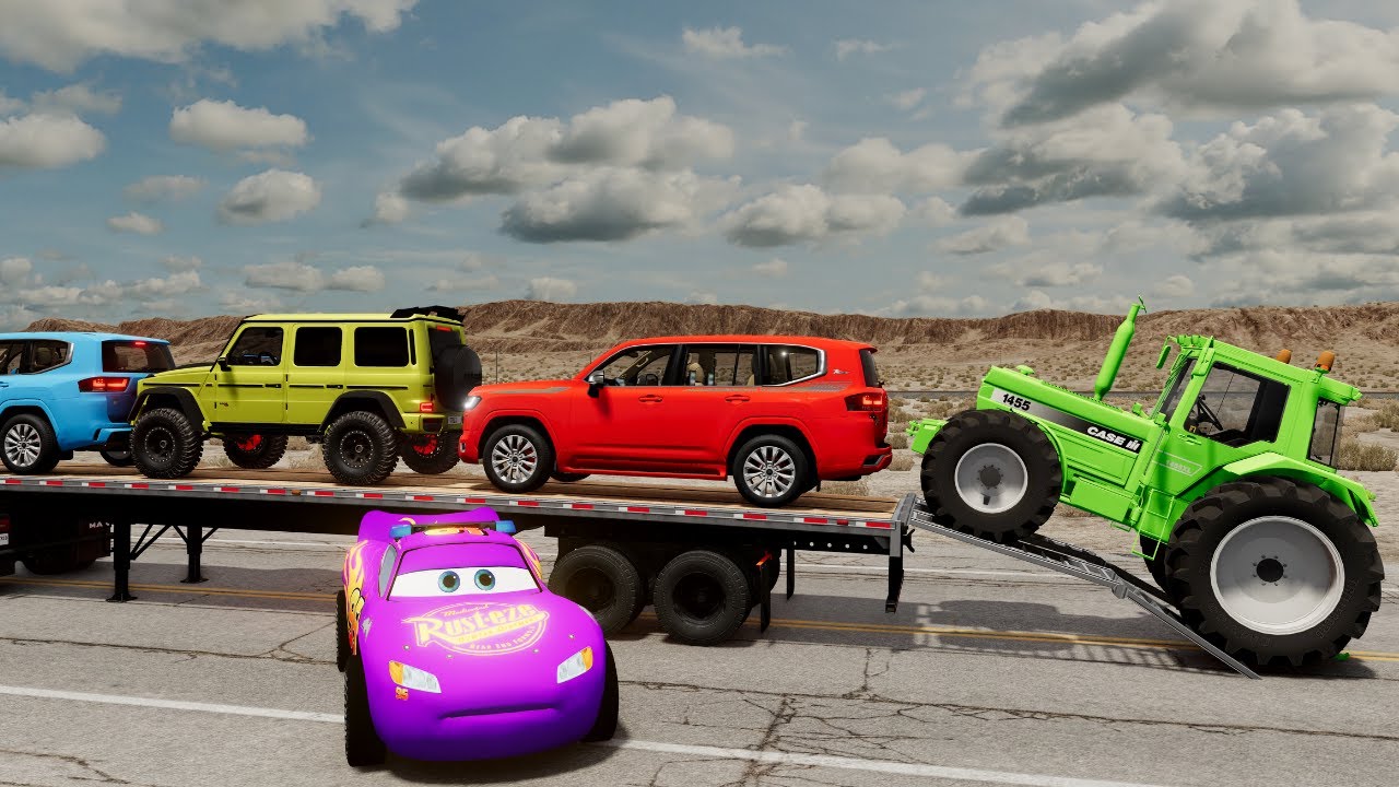 Flatbed Truck Mcqueen | Transportation with Truck - Pothole vs Car #3 - BeamNG.Drive