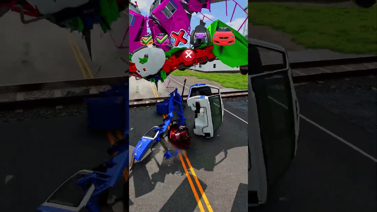Big and Small Cars vs Trains Crash - BeamNG.Drive #shorts