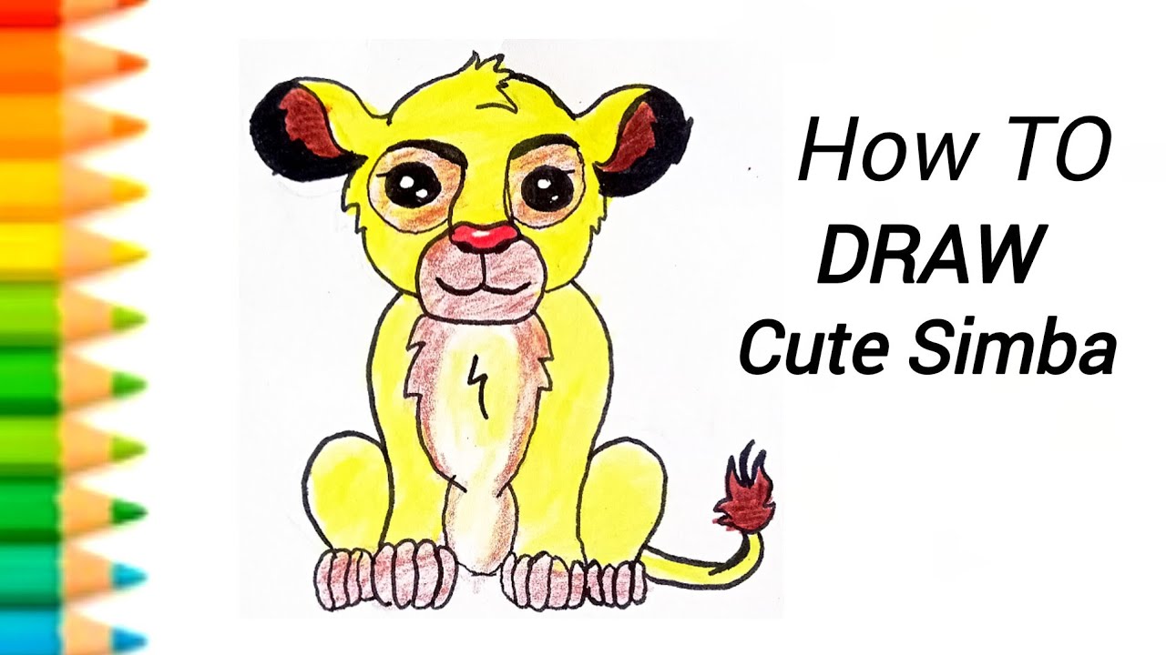 🦁 Cute Baby Simba Drawing | The Lion King Sketch | Easy & Adorable Art 🧡