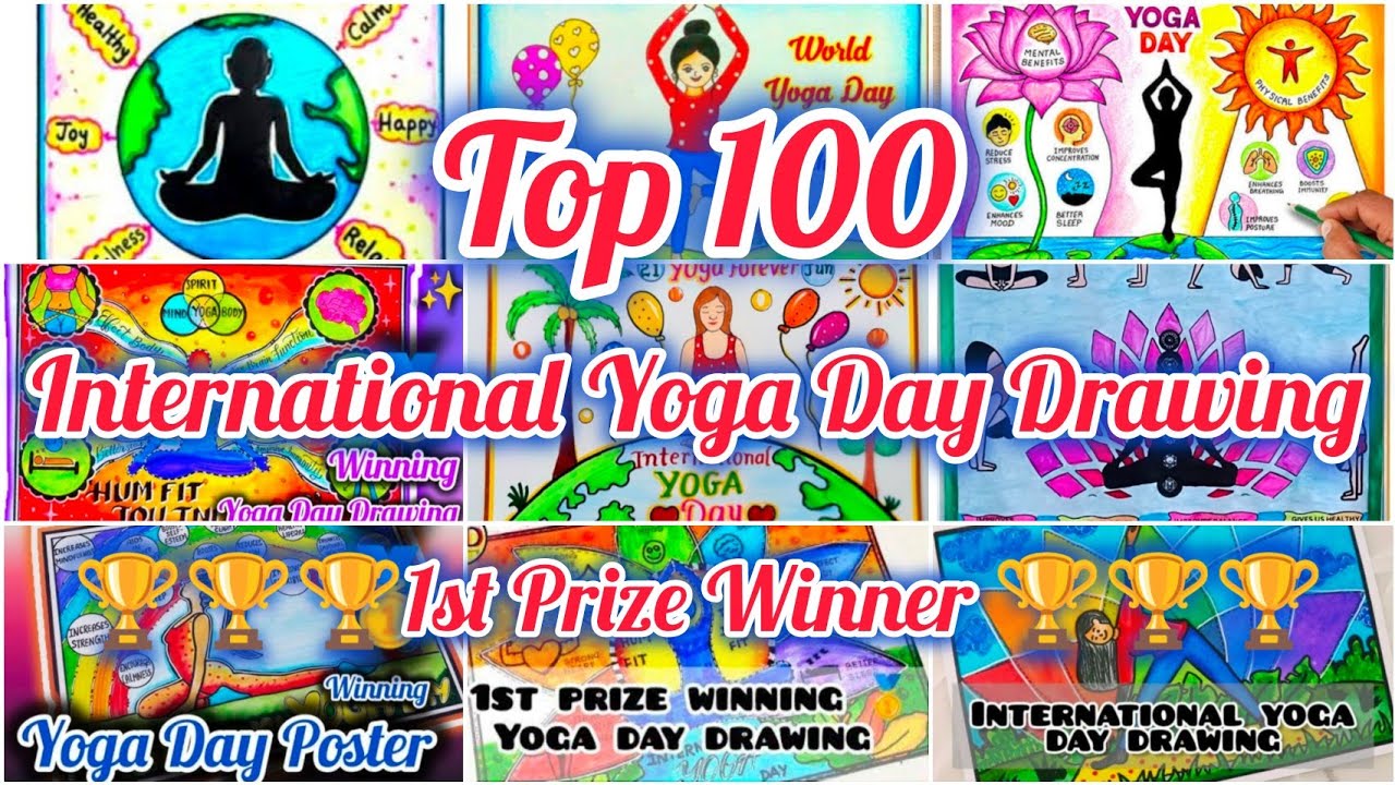 International Yoga Day Poster Drawing // 1st Prize winner🏆 drawings // Top 100 Yoga Day Best Drawing