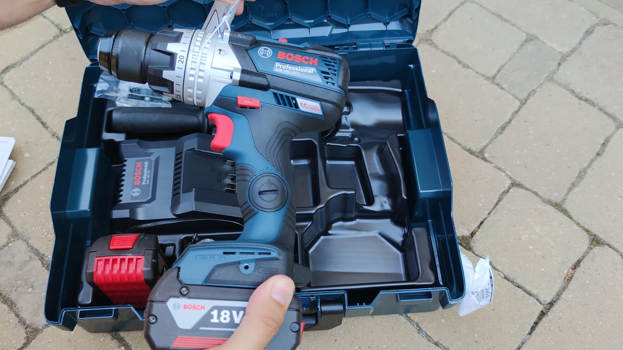 Unpacking / unboxing cordless combi driver Bosch GSB 18V-110 C 06019G030D