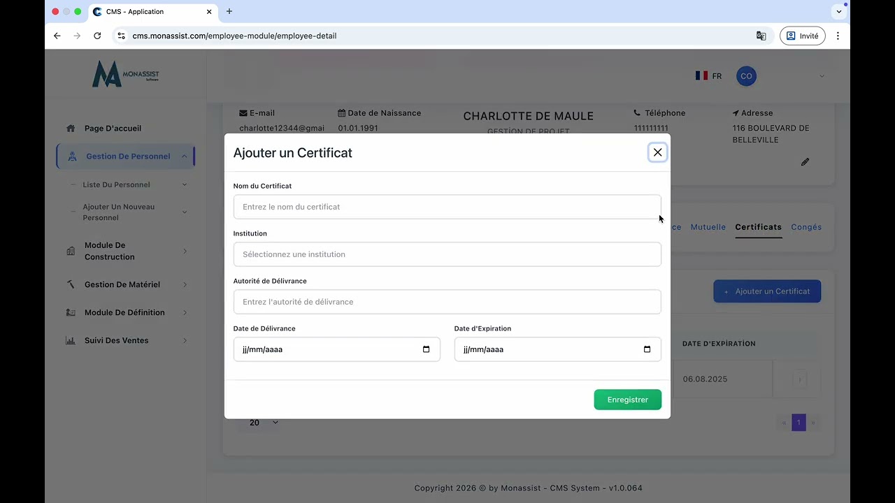 Logiciel de gestion de chantier BTP &ndash; D&eacute;mo CMS