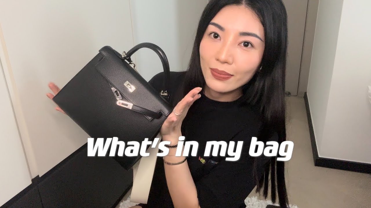 What&rsquo;s in my bag 👜 HERMES KELLY 25 BLACK EPSOM LEATHER🧡