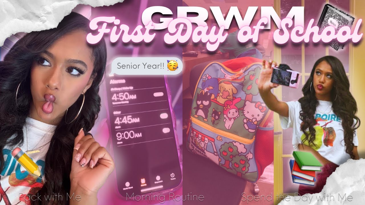 GRWM | First Day of School *Senior Year* ✏️| Pack with Me + Morning Routine + Mini School Vlog