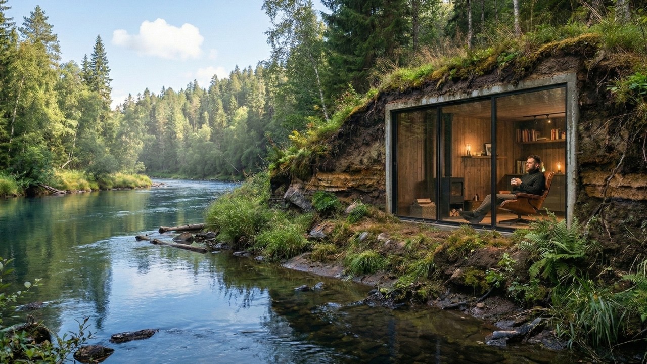 I Built an Underground Hideout by the River – Forest House Building (ASMR)
