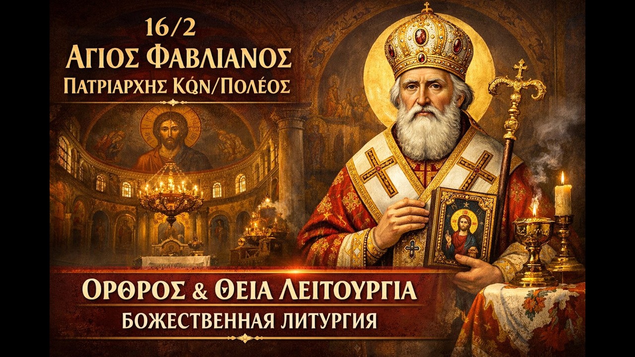 16/2 ΑΓΙΟΣ ΦΑΒΛΙΑΝΟΣ ΠΑΤΡΙΑΡΧΗΣ ΚΩΝ/ΠΟΛΕΩΣ | ΟΡΘΡΟΣ & ΘΕΙΑ ΛΕΙΤΟΥΡΓΙΑ - Άγιοι Ισίδωροι Λυκαβηττού