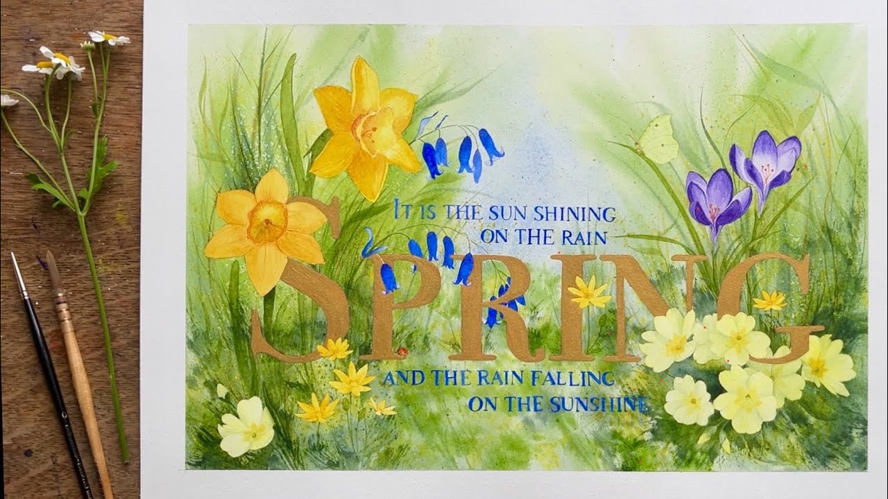 SPRING Illustration in Watercolor! Flower Speedpaint, Primrose, Daffodil, Bluebell, Floral Technique