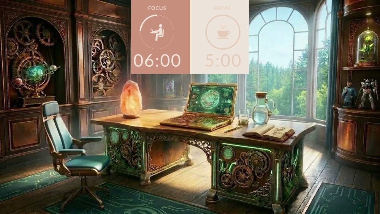 Pomodoro 25x2  #steampunk office  _   #deepfocus  Like a CEO & Boost #productivity