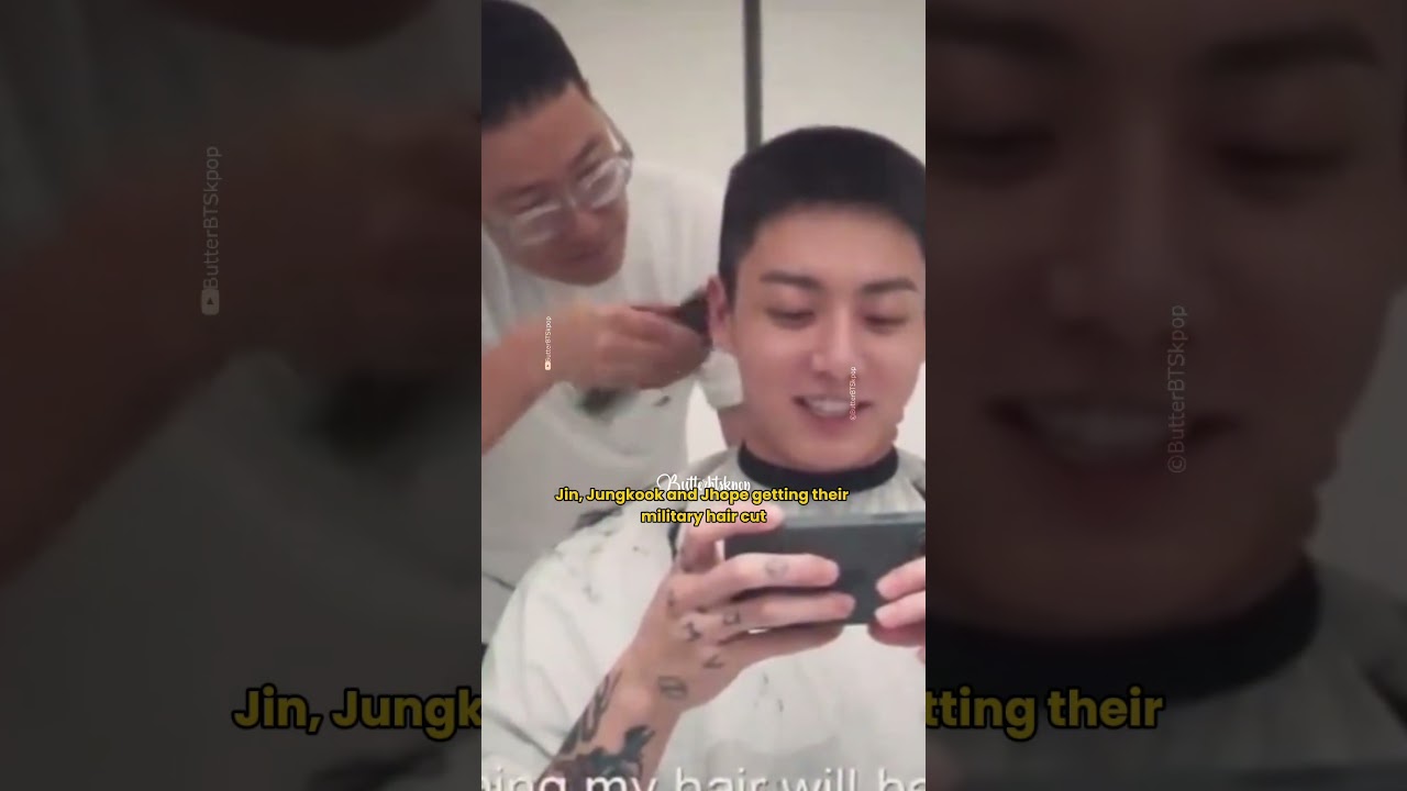 Clip of Jin, Jungkook and Jhope getting their military haircut 🥺
