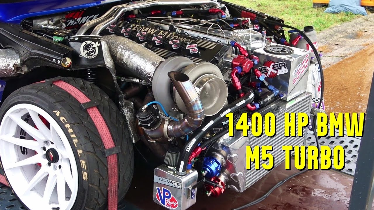 The Terminator - 1400 hp BMW M5 S38 turbo 3,8L in-line-6 engine drag car full throttle sound