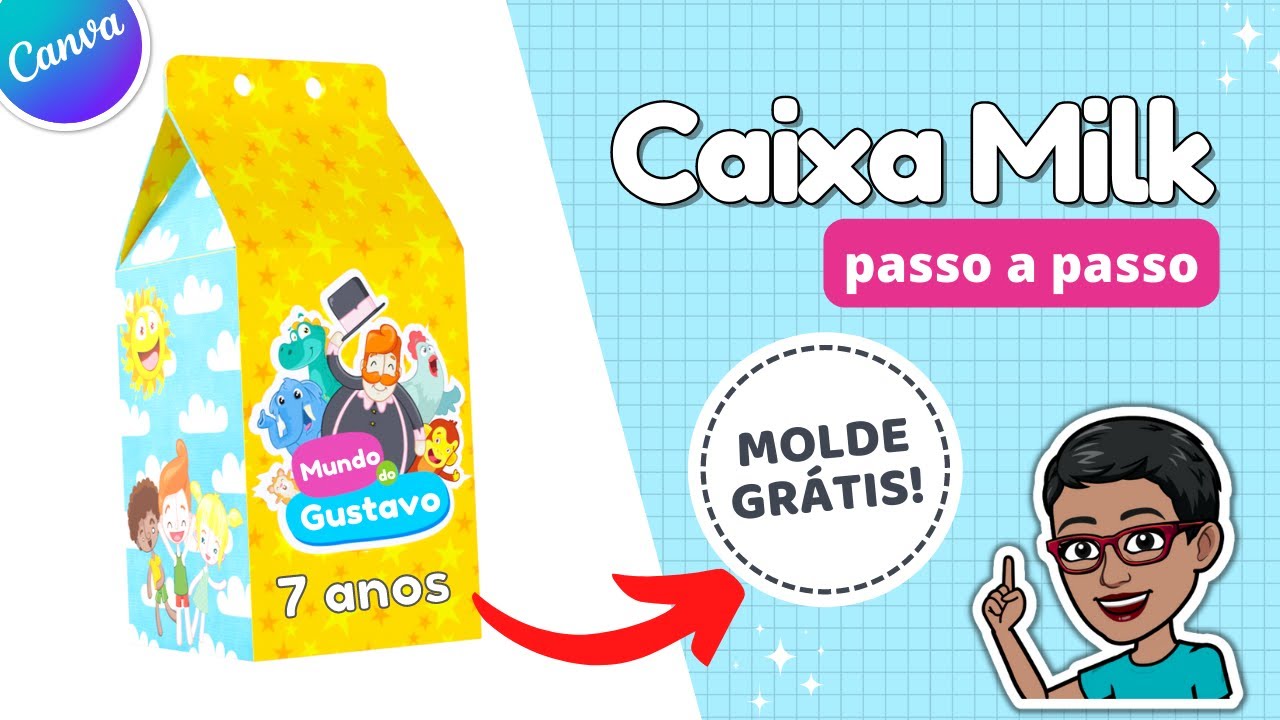 Como Fazer Caixa Milk Personalizada no Canva Passo a Passo + Molde Limpo Grátis em PNG
