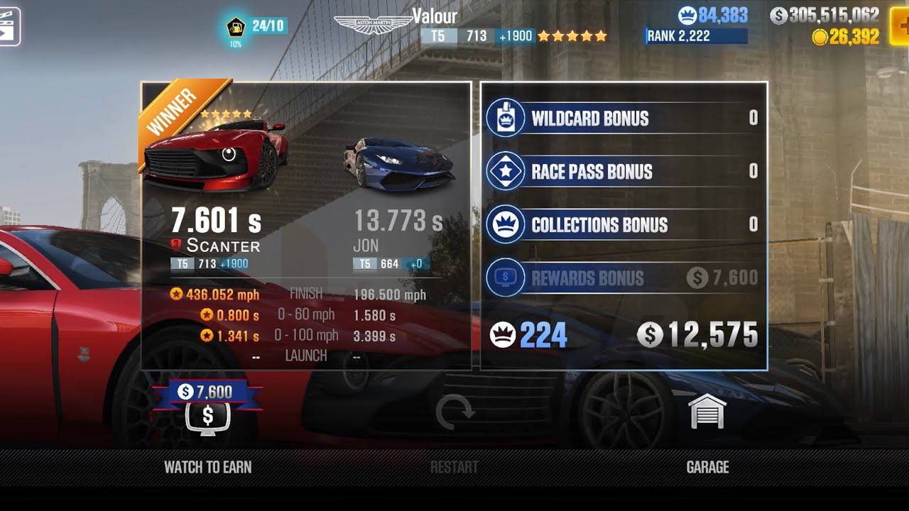 CSR2 - Valour (EP 1800-1900) (1/2 mile) - tune & shift for Tournaments (day 2) - 7.601