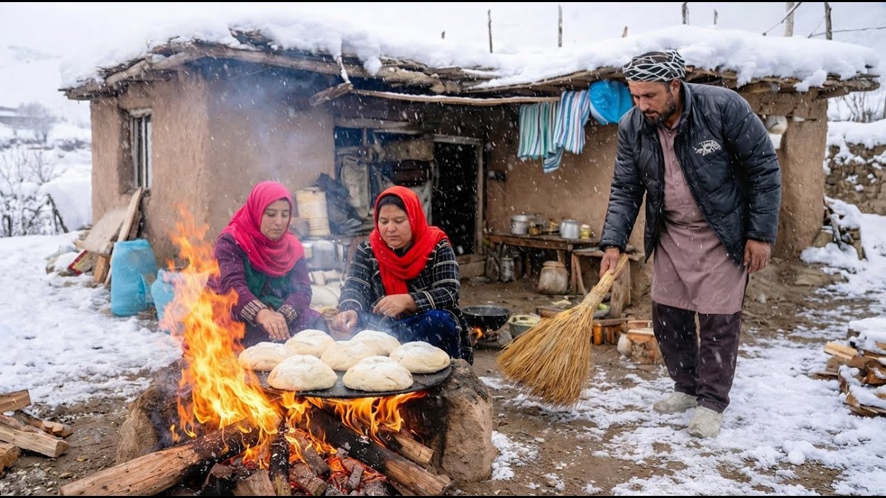 Extreme Cold Cooking in Afghanistan  Traditional Sealed Pot Meat Over Fire