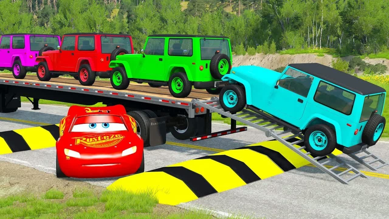 Flatbed Truck McQueen | Transportation with Truck - Pothole vs Car - BeamNG.Drive #25