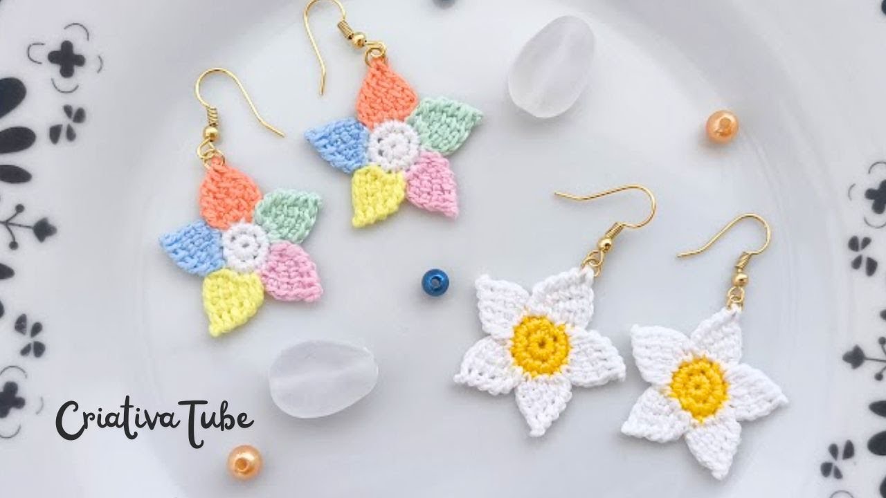 Como fazer brindo em crochê tunisiano🌼 Brinco em crochê tutorial super fácil!