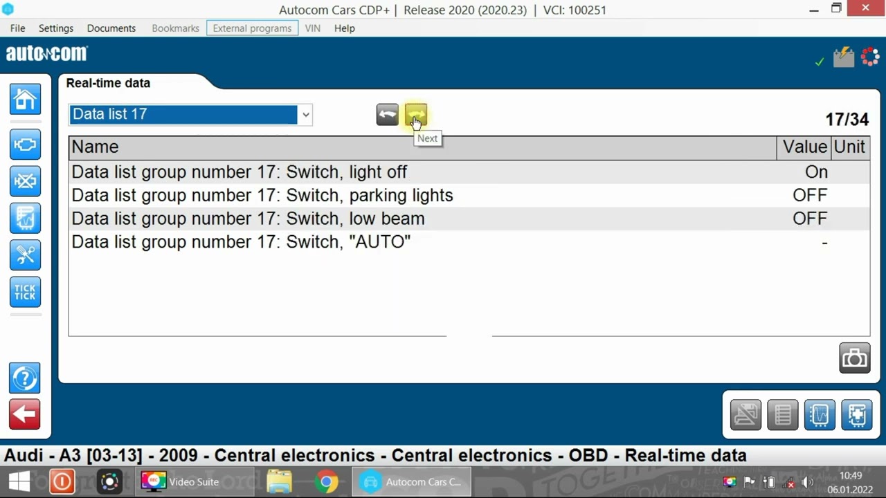 Autocom 2020 - Audi A3 1.4TFSI - Central Electronics - Real Time Data