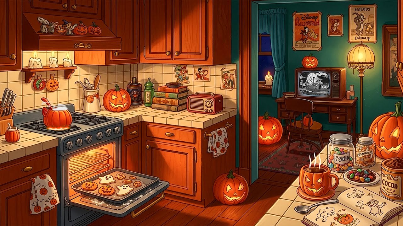 A Warm Halloween Night in Grandma’s Cottage Kitchen 🎃1940s vintage oldies playing in another room