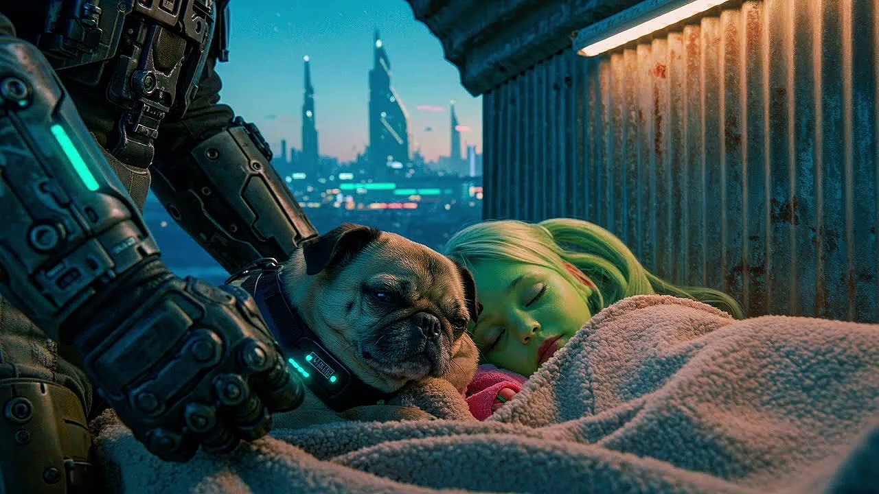 Инопланетная Девушка Сбежала от Монстров и Свернулась Рядом с Мопсом Человека