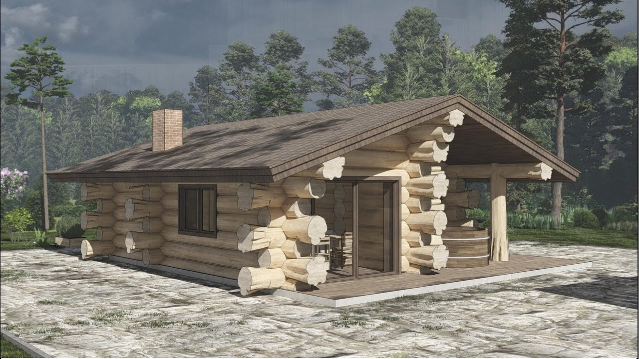 Небольшая баня из больших диаметров. #стройка #wood #diy #woodworking 