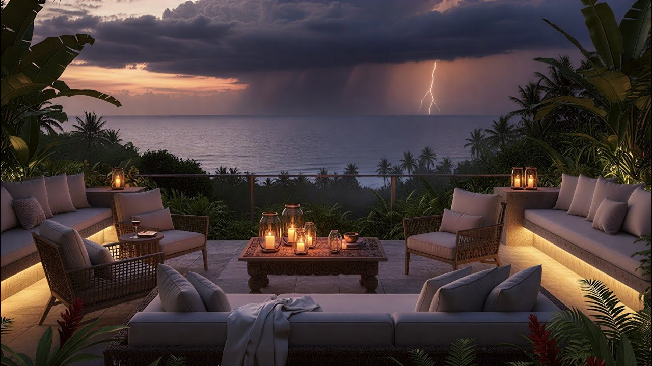 Lofi Bali Rain & Deep Soul 🌴 Atmospheric Evening (Thunder, Rhodes Piano, Female Vocals)