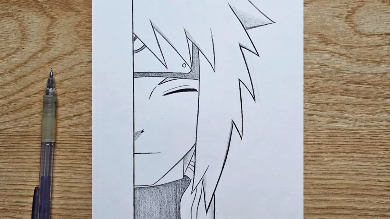 Naruto characters drawing easy | How to draw Minato Namikaze step by step | anime half face tutorial