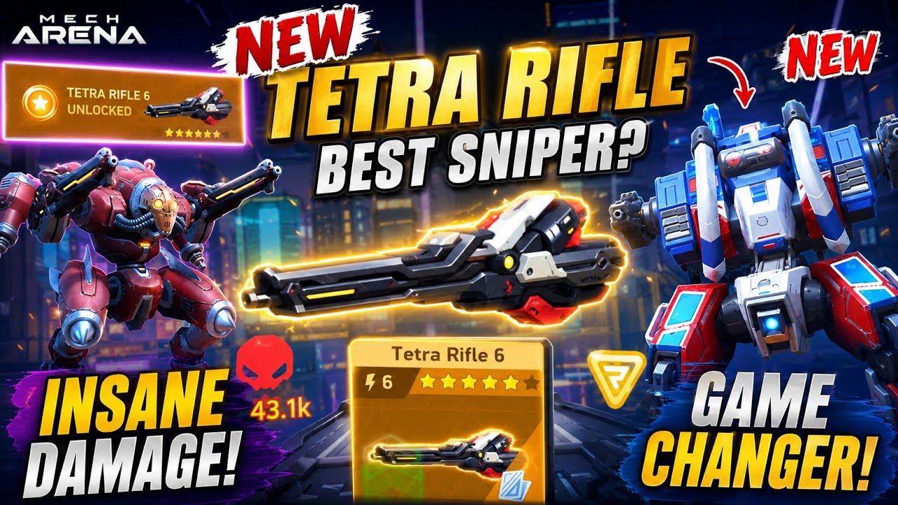 TETRA RIFLE 6 Review 🔥 Is It the BEST Sniper in Mech Arena? | Damage Test & Gameplay