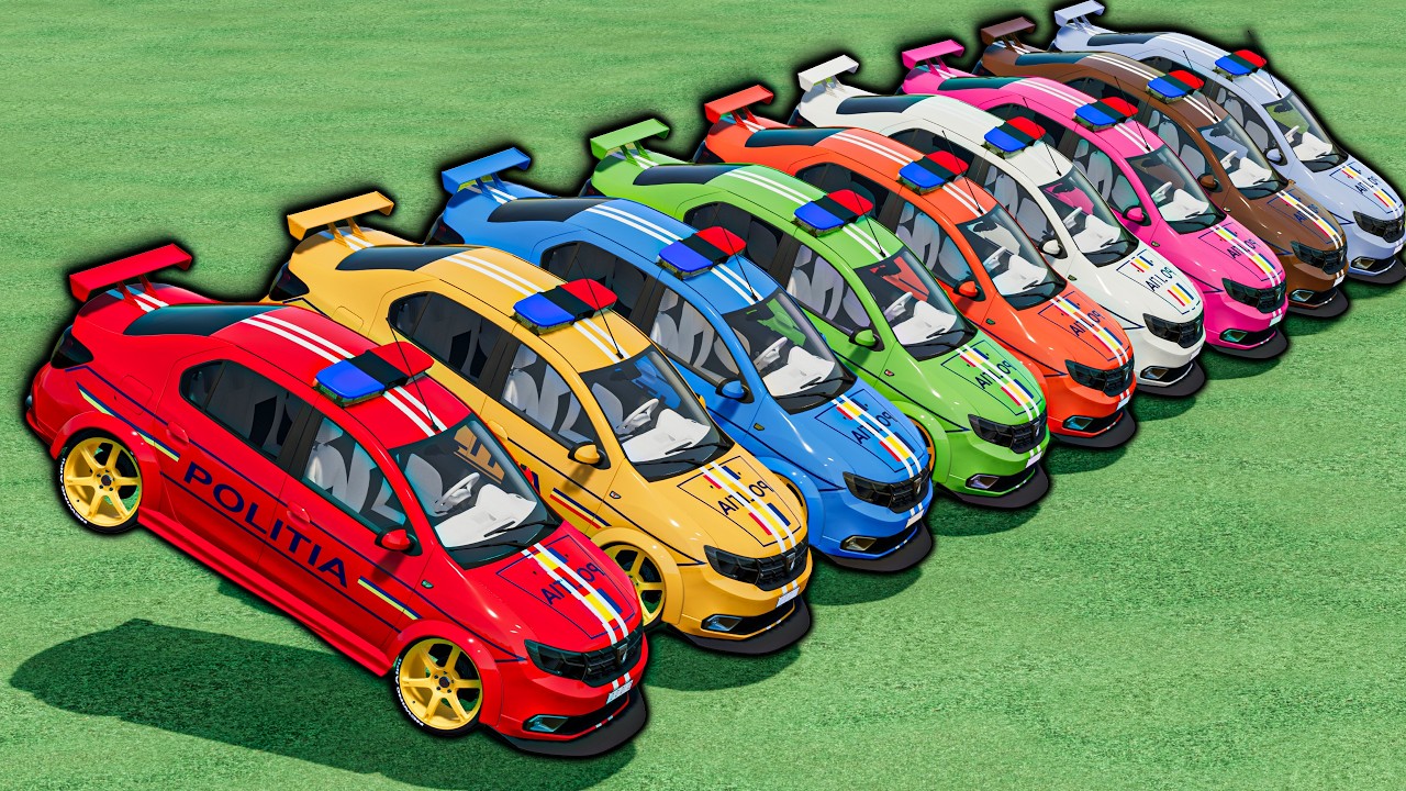 RAINBOW POLICE CARS! Learn Colors with Giant Blue Truck FOR KIDS