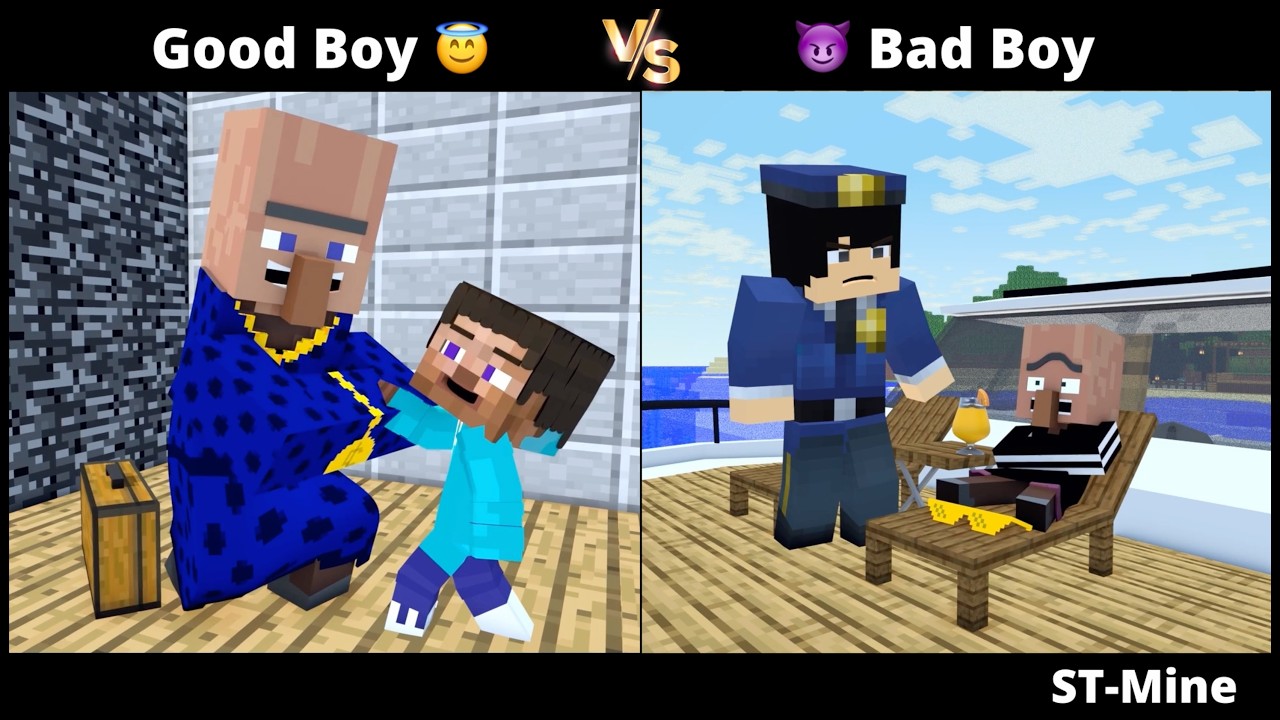 Dobry chłopiec kontra zły chłopiec. Mały Steve kontra zły wieśniak. Część 9. #minecraftanimation @ST-Mine