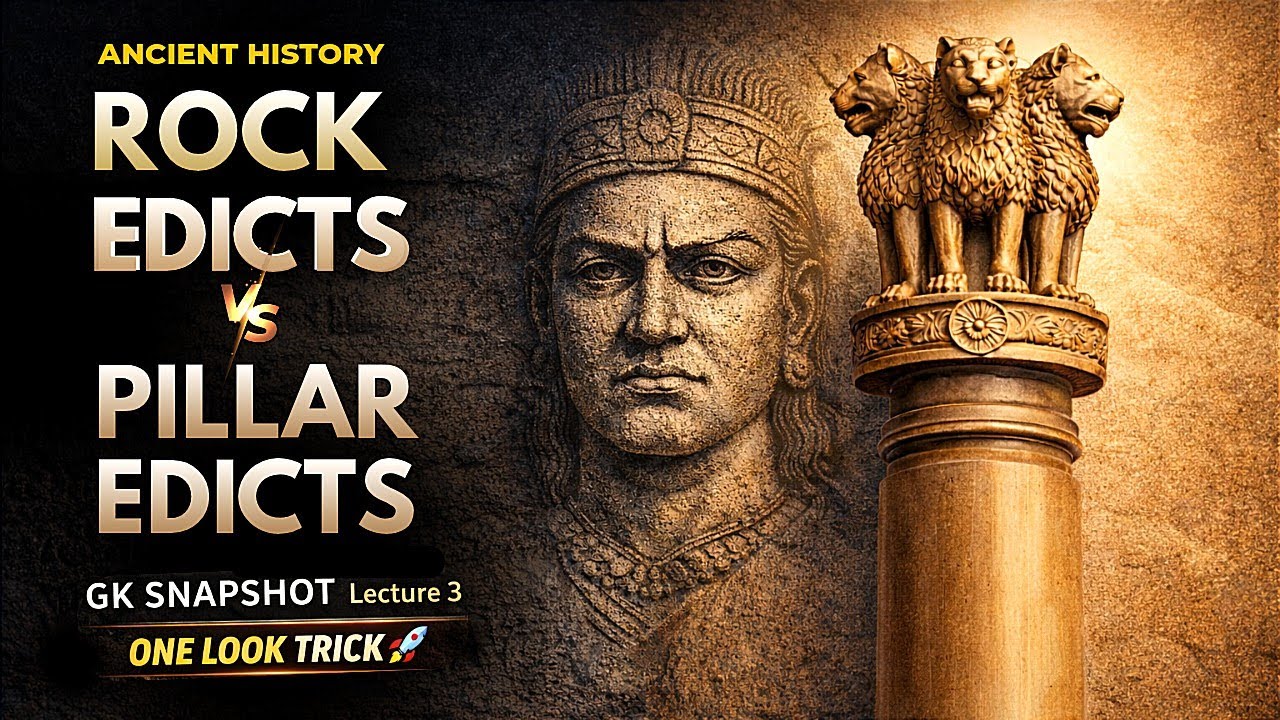Ashoka Rock vs Pillar Edicts One Look Trick 🔥| Ancient History GK Snapshot Series | Lecture -3