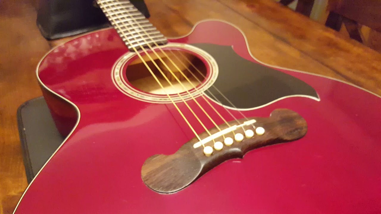 GIBSON MONTANA EC-10 STANDARD RED ACOUSTIC GUITAR FLAME MAPLE NECK UP CLOSE VIDEO REVIEW