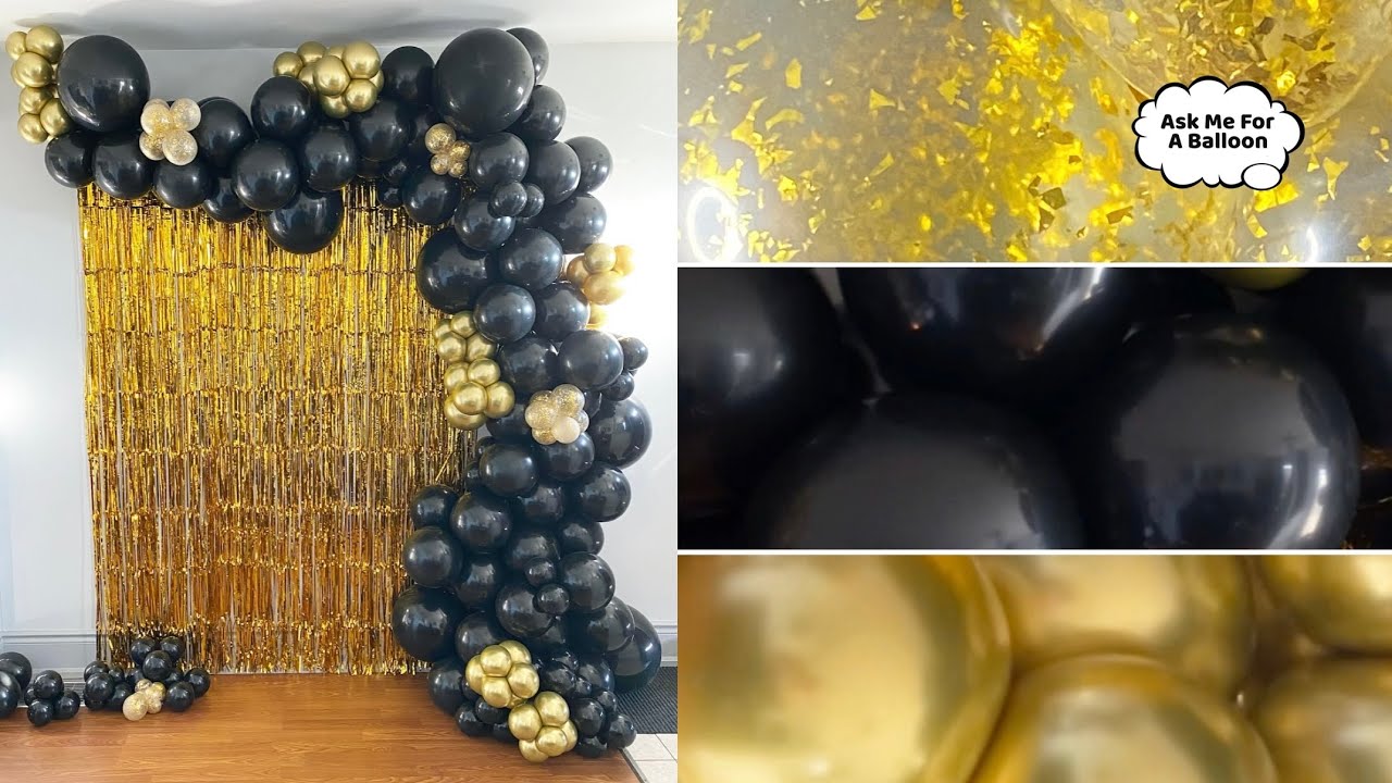 Black & Gold Balloon Garland With Fringe Party Backdrop