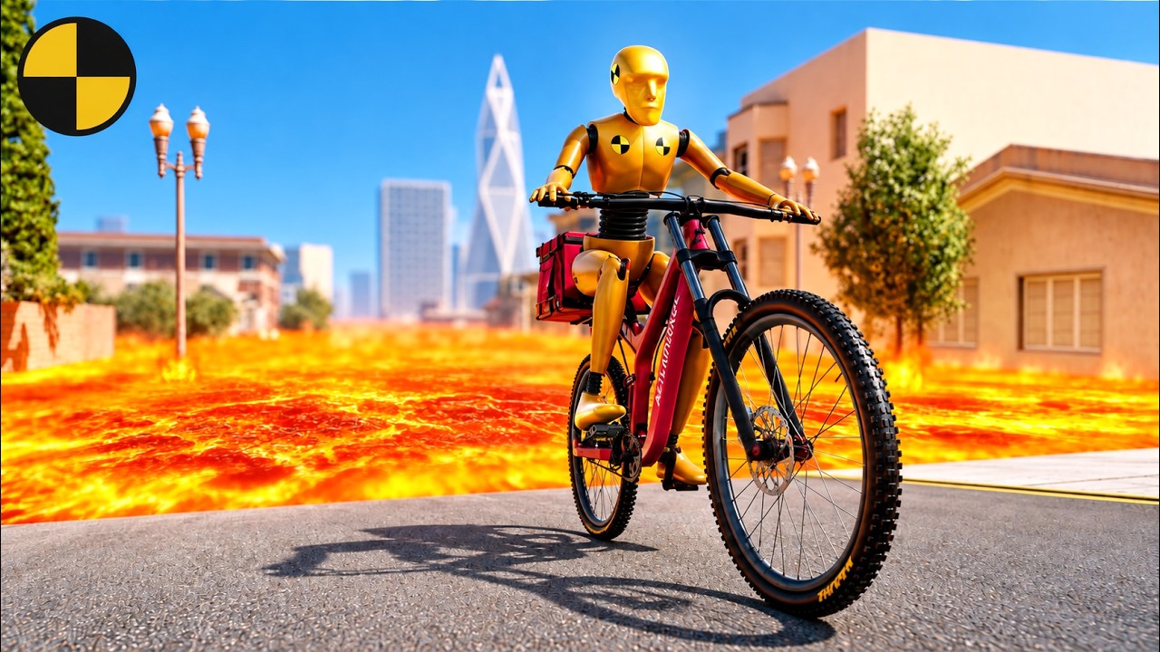 Lava Flood vs Bicycle 😱 BeamNG.Drive